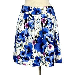 White House Black Market WHBM Blue Floral Pleated Flared Mini Skirt size 6